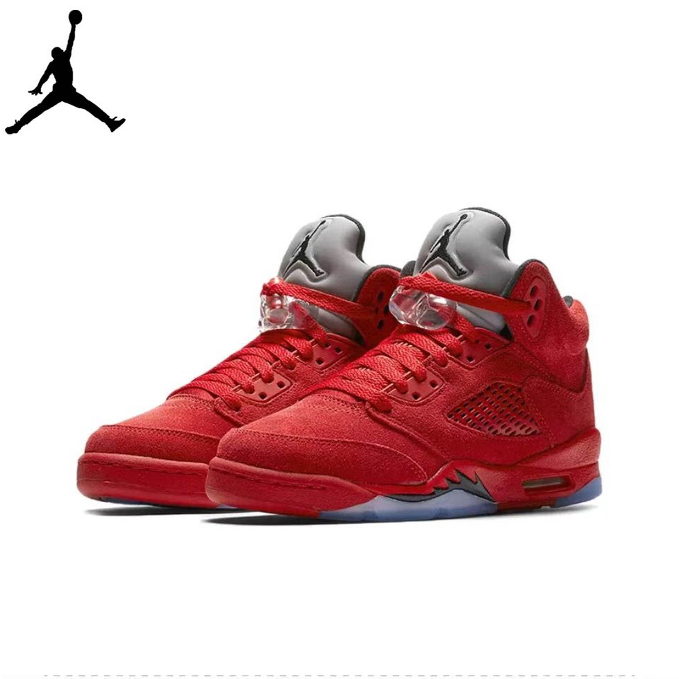 ลูกบาสเก็ตบอล Red bull Suer aair jordan 5 Retro Red Suede muntjac aj5 ...