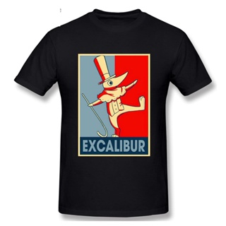 เสื้อยืดคอกลม เสื้อยืดการ์ตูนอะนิเมะวินเทจ Excalibur ญี่ปุ่นแฟนตาซีอะนิเมะตัวละครกินวิญญาณแขนสั้นเสื้อยืดผู้ชายลําลองเสื