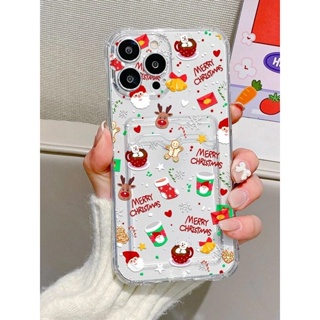 เคส ไอโฟนiphone แบบใส ภาพ การ์ตูน คริสต์มาส พร้อม ช่องเสียบการ์ด