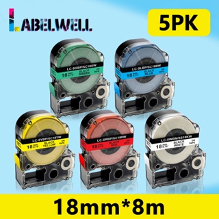 5PK SS18KW LC-5WBN 18mm Label Tapes compatible for Epson/KingJim Label Cassette SC18RW SC18BW SC18YW SC18GW for LW-400