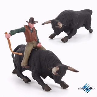 Aird ชุดโมเดลฟิกเกอร์พลาสติก รูปสัตว์คาวบอย ตัวผู้ Bullfighter Black Bull ของเล่นสําหรับเด็ก