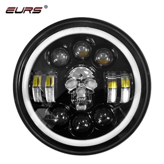 EURS 7inch Round LED HeadLight Bulbs Motorcycle LED HeadLamp Angle Eyes RGB Turn Signal Offroad 4x4 Wrangler Jeep DRL Li