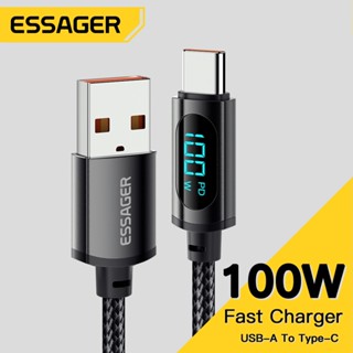 ภาพขนาดย่อของสินค้าEssager 7A 100W USB เป็น Type C สายเคเบิล จอแสดงผลดิจิตอล QC PD สายชาร์จเร็ว สําหรับ Samsung Realme