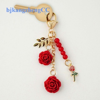 Bjkangzheng พวงกุญแจ จี้ดอกกุหลาบ สีแดง และสีดํา น่ารัก แฮนด์เมด ของขวัญวันวาเลนไทน์ สําหรับผู้หญิง