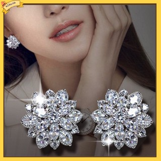 【Athena】ของขวัญต่างหูแฟชั่นผู้หญิงแบบติดหูรูปดอกไม้ cubic zirconia