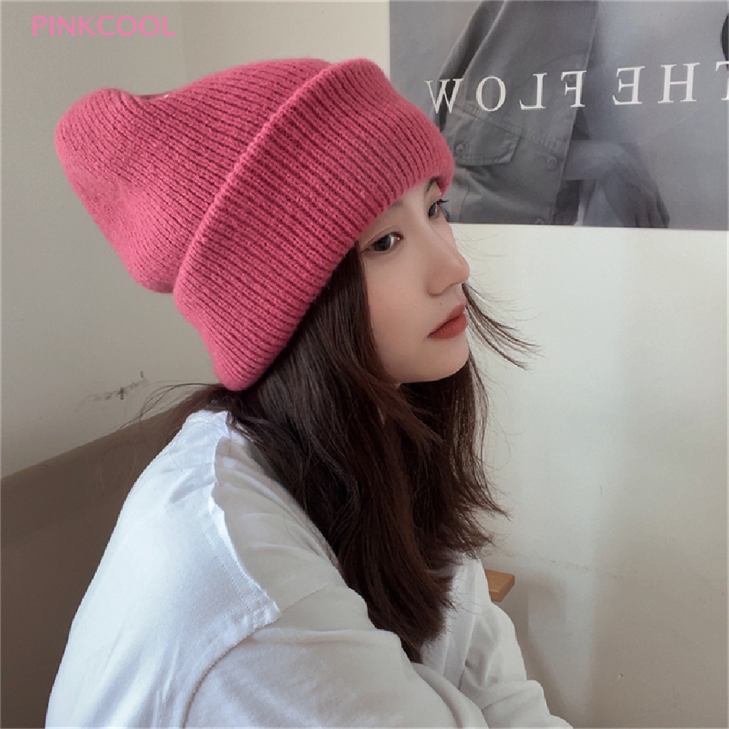 pinkcool-หมวกบีนนี่-ผ้าพันคอ-ผ้าถัก-สีพื้น-ให้ความอบอุ่น-เต็มหน้า-เหมาะกับฤดูหนาว-สําหรับผู้หญิง