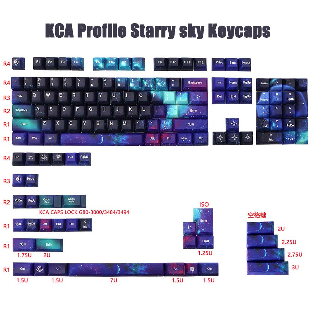139 คีย์ Starry Sky Keycaps KCA โปรไฟล์ PBT Dye Sublimation คีย์บอร์ด ...