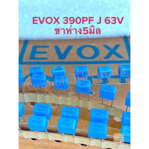 แพ็คละ10ตัว-c-390pf-63v-390pj63v-evox-pfrสีฟ้า-ขาห่าง5มิล-เกรดอย่างดี-cโพลีขา5มิล-cโพลี-390pf63v-คาปาซิเตอร์-390p