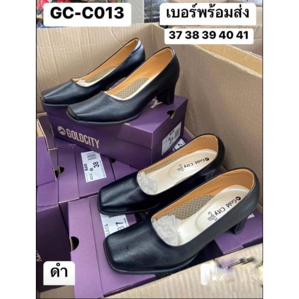 ภาพหน้าปกสินค้ารองเท้าผู้หญิงคัทชูหนังดำหัวตัดยี่ห้อgoldcitysize36ถึง42