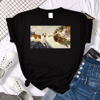เสื้อผ้าแฟชั่น เสื้อยืด Camisetas con estampado de gato para mujer, ropa Harajuku, divertida, Punk, hip hop, unisex