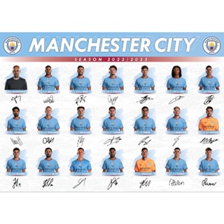 โปสเตอร์ แมนเชสเตอร์ซิตี้ พร้อมลายเซ็นทั้งทีมภาพคมชัดใบหนาเกรด A ขนาด 20x28 นิ้ว - Poster Manchester City Signed 2022/23