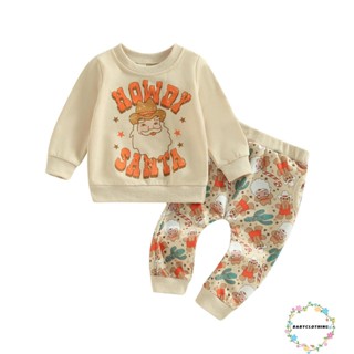 Babyclothes- ชุดเสื้อแขนยาว คอกลม แบบสวมหัว และกางเกง พิมพ์ลายซานตาคลอส แฟชั่นฤดูใบไม้ร่วง สําหรับเด็กผู้หญิง และเด็กผู้ชาย