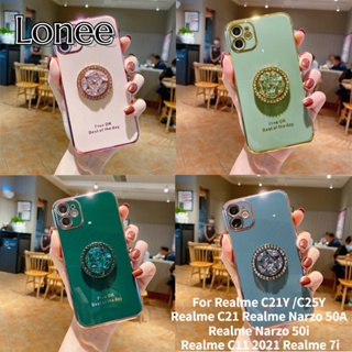 เคสโทรศัพท์มือถือแบบนิ่ม พร้อมแหวนขาตั้ง ประดับเพชร 6D หรูหรา สําหรับ Realme C21Y C25Y Realme C21 Realme Narzo 50A Realme Narzo 50i Realme C11 2021 Realme 7i