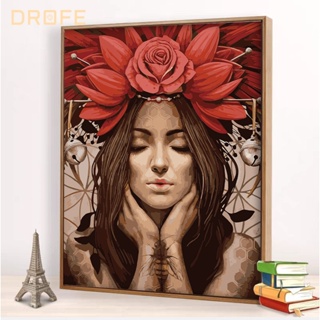 Drofe 【40*50 ซม. ไม่มีกรอบ】ภาพวาดสีน้ํามันบนผ้าใบ ตามตัวเลข รูปเด็กผู้หญิง ดอกไม้ สําหรับตกแต่งผนังบ้าน DIY