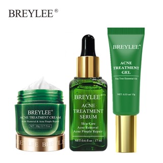 BREYLEE 3 ชิ้น ทีทรีออยล์ รักษาสิว ชุดเจลกําจัดสิวบนใบหน้า เซรั่ม ครีมแต้มสิว