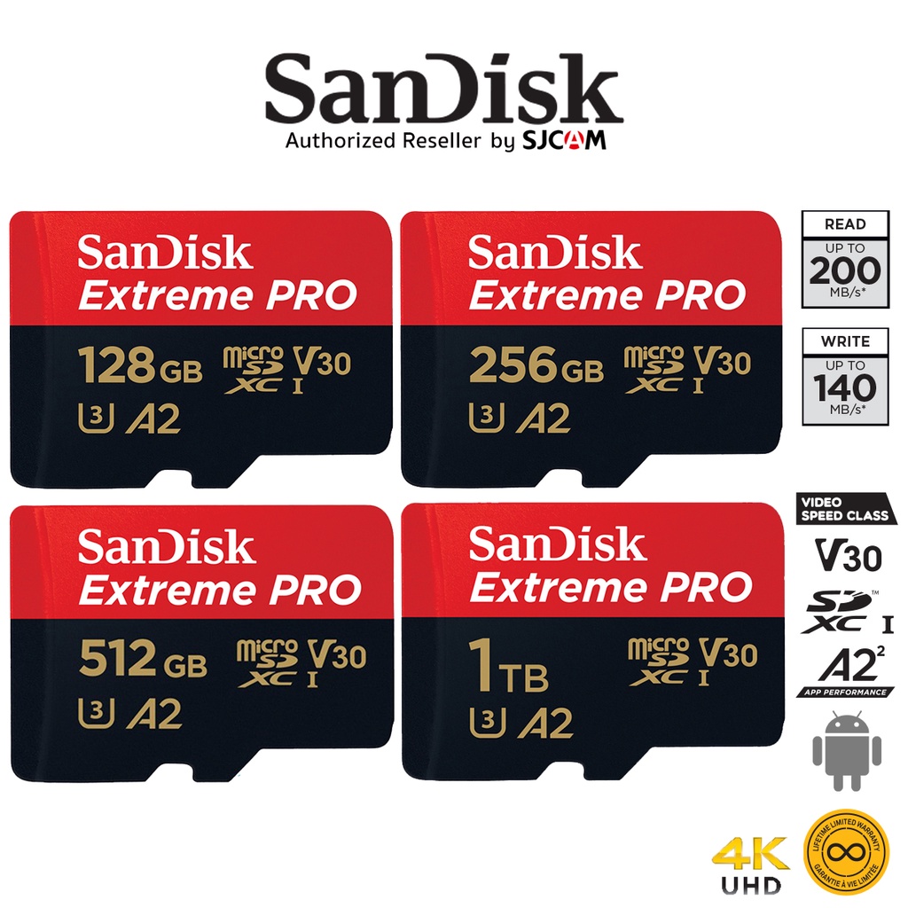 ภาพหน้าปกสินค้าSanDisk Extreme PRO microSD Card 128GB 256GB 512GB 1TB UHS-I A2 Speed 200 (SDSQXCD) เมมโมรี่การ์ด แซนดิส ใส่ Gopro6-11 & MAX