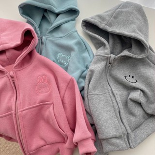 [Babycat] พร้อมส่ง เสื้อแจ็กเก็ต มีฮู้ด มีซิป ปักลายการ์ตูน ทรงหลวม สไตล์เกาหลี ญี่ปุ่น เหมาะกับฤดูใบไม้ร่วง ฤดูหนาว สําหรับเด็กผู้ชาย และเด็กผู้หญิง