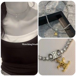 {Boutique พร้อมส่ง} สร้อยคอโซ่ ชุบทอง ประดับคริสตัล โลโก้ C ฝังโลโก้ CHOKER คุณภาพสูง แฟชั่นเรโทร สไตล์เกาหลี สําหรับผู้หญิง 2022 B272