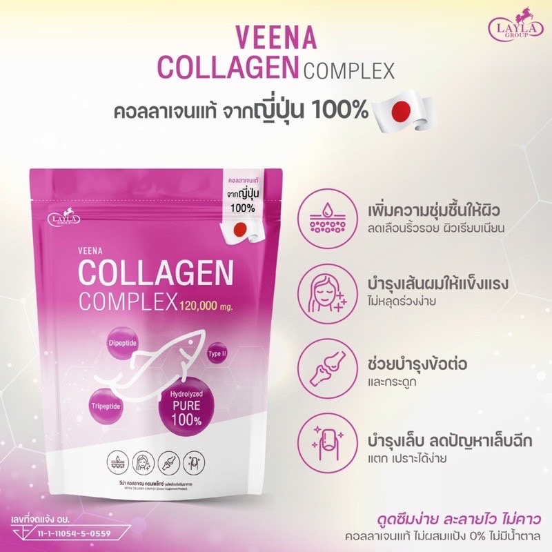 veena-collagen-คอลลาเจนไดเปปไทด์-คอลลาเจนบริสุทธิ์พรีเมี่ยมนำเข้าจากญี่ปุ่น-100