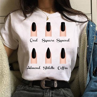 เสื้อผู้ชายเท่ เสื้อยืดผู้หญิงผ้าฝ้าย 100% บุคลิกภาพเล็บพิมพ์ลายเล็บสนุกแขนสั้นฮาราจูกุเสื้อยืดผู้หญิง 90s สาวทีผู้หญิง