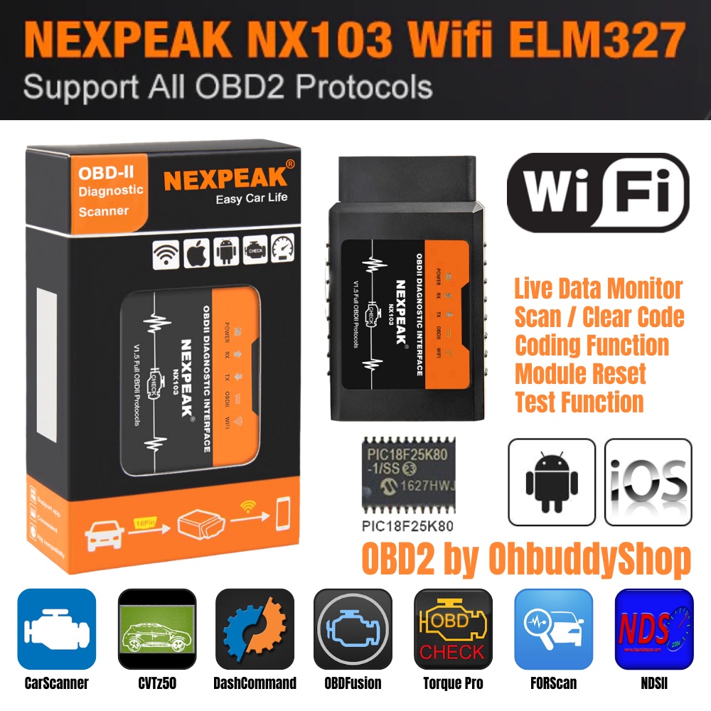 ภาพหน้าปกสินค้าNEXPEAK NX103 WiFi OBD2 Adapter ELM327 v1.5 Diagnostic scan tool