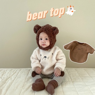 เสื้อท็อป แบบนิ่ม ให้ความอบอุ่น ลายหมีน่ารัก แฟชั่นฤดูหนาว สําหรับเด็กผู้หญิง อายุ 0-2 ปี
