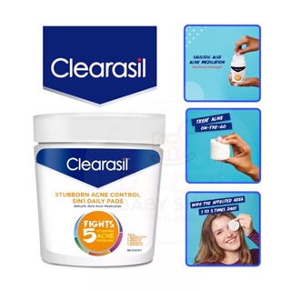 🌟พร้อมส่ง🌟 แผ่นเช็ดทำความสะอาดผิวหน้า Clearasil Stubborn Acne Control 5-in-1 Daily Pads