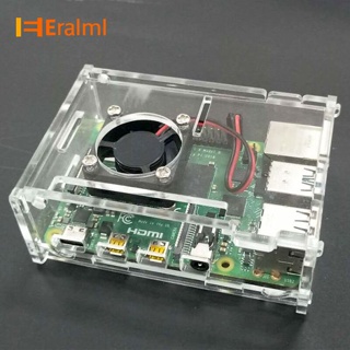 Eralml เคสอะคริลิคใส พร้อมพัดลม CPU สําหรับ Raspberry Pi 4 Model B