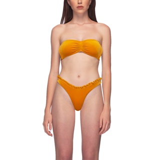 Angelys Balek ชุดว่ายน้ำBandeau Bikini &amp; Brazilian Ruffle Brief Swimsuit รุ่น FW22SW00207306 สีเหลืองกำมะหยี่