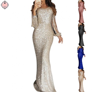 Womens Elegant Shinny Cocktail Wrap Evening Dress Bodycon Long Sleeve Prom Gown nFIhjFC