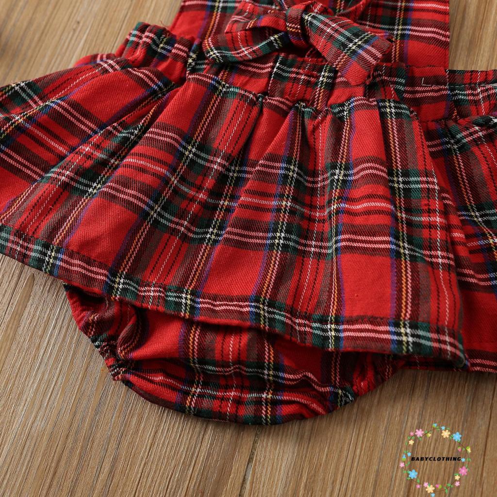 babyclothes-ชุดรอมเปอร์-แขนกุด-คอสี่เหลี่ยม-ลายสก๊อต-ที่คาดผม-ประดับโบว์-คริสต์มาส-สําหรับเด็กผู้หญิง