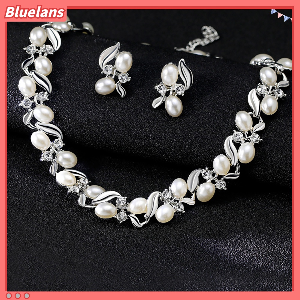 bluelans-ชุดเครื่องประดับแฟชั่นสตรีสร้อยคอต่างหูมุก-rhinestone-faux