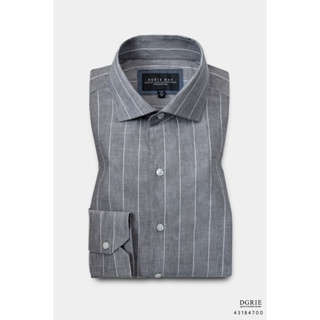 Gray w/t Stripe Cotton linen shirt-เสื้อเชิ้ตลินินสีเทาลายทาง