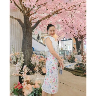 Floral Lace Midi-dress เดรสผ้าคอตตอนลูกไม้ญี่ปุ่น ปรับความพอดีเองได้มีซับในทั้งตัว