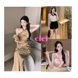 Cici ❣🇹🇭🚚พร้อมส่ง❣(7100)เสื้อครอปกิมมิคไขว้คอ ใส่ได้2แบบเก๋ๆ ทรงสวยสไตล์สาวรูฟท็อป