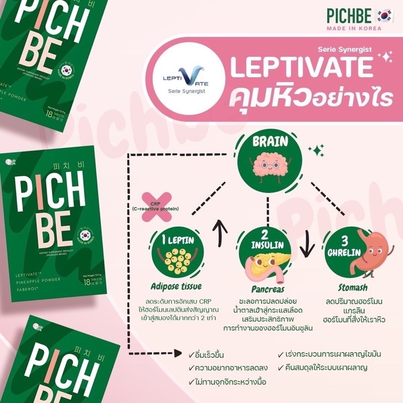 แถมไซส์จริง-ส่งฟรี-pichbe-วิตามินลดน้ำหนัก-คุมหิวนาน-6-8-ชม-ลดบวม-ผลิตและนำเข้าจากเกาหลี-พิชบี