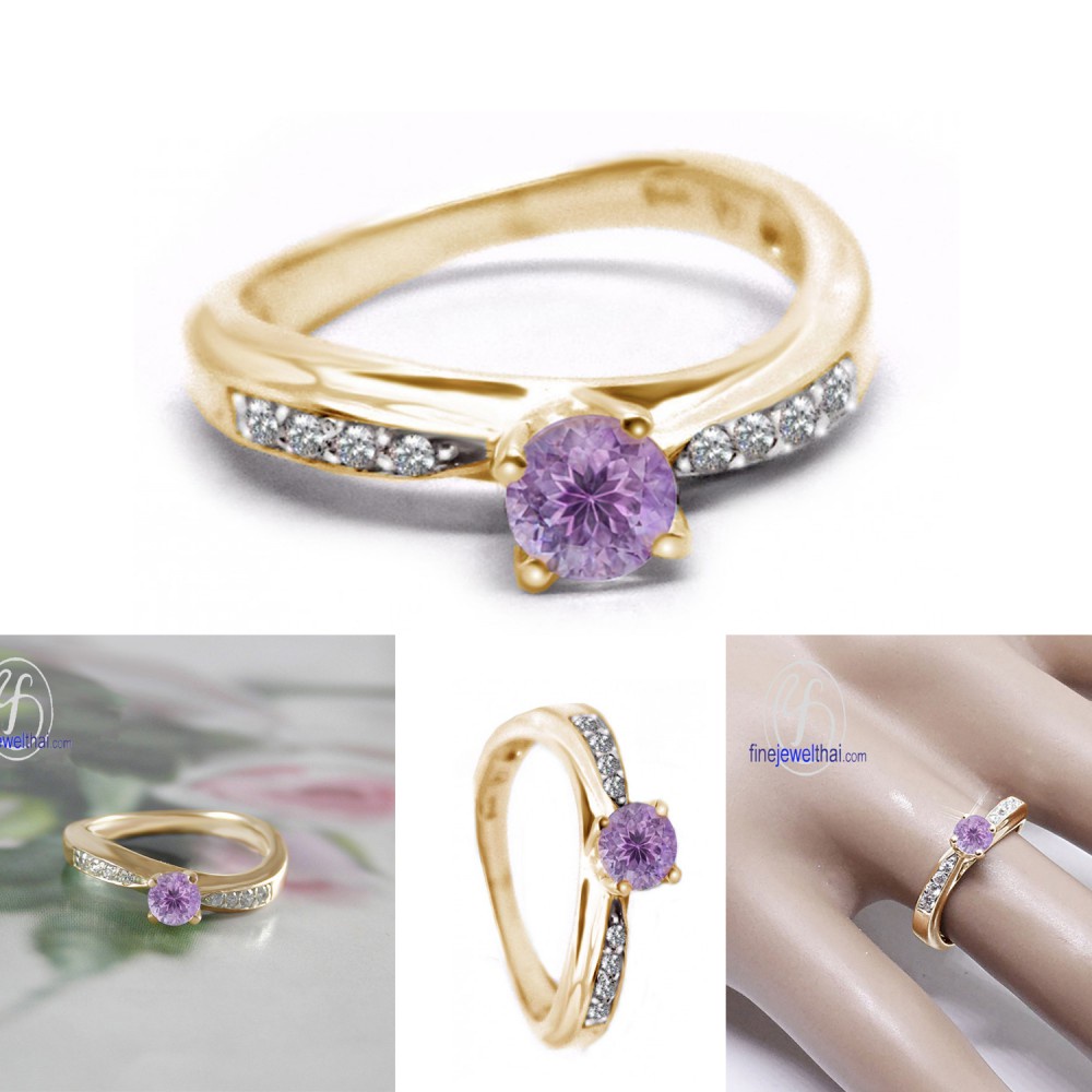 finejewelthai-แหวนอะเมทิสต์-แหวนเพชรcz-แหวนเงินแท้-แหวนพลอยแท้-amethyst-silver-ring-r1282amt-เลือกสีตัวเรือนได้