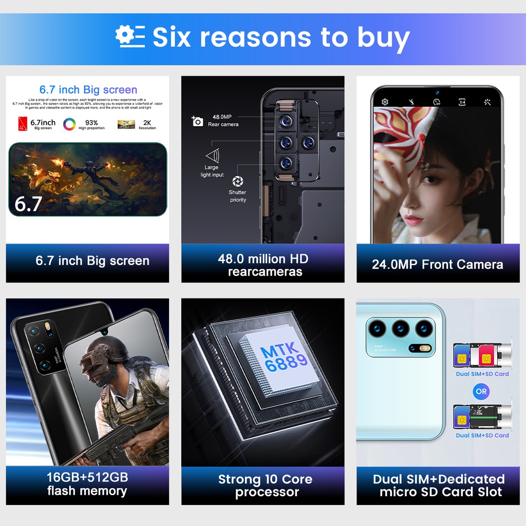 ภาพสินค้าโทรศัพท์มือถือ vivo y30s โทรศัพท์ โทรศัพท์เล่นเกม ROM 512GB สมาร์ทโฟน 5G 100% โทรศัพท์ราคาถูก รับประกัน 2 ปี จากร้าน zh6k1dld0_ บน Shopee ภาพที่ 5