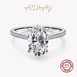 Ailmay ของแท้ แหวนเงินแท้ 925 ทรงวงรี แฟชั่น สําหรับผู้หญิง งานแต่งงาน หมั้น เครื่องประดับ ของขวัญ