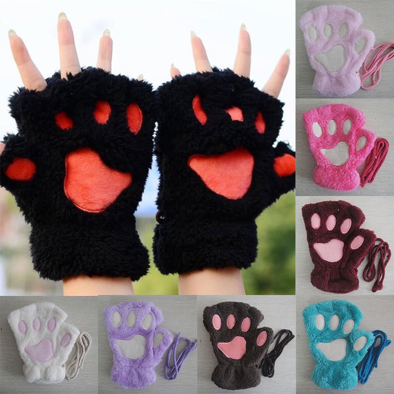 ถุงมือครึ่งนิ้ว-รูปอุ้งเท้าแมว-และอุ้งเท้าแมวน่ารัก-ถุงมือน่ารัก