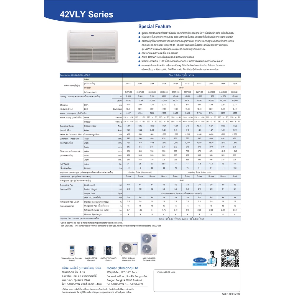 ส่งฟรี-แอร์แขวน-แคเรียร์-carrier-รุ่นตั้งแขวน-42vly-series-เหมาะกับร้านค้า-สำนักงาน-ร้านอาหาร-ห้องประชุม