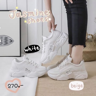 beautywomen jasmine shoe รุ่นฮิต สีเบจ / ขาว รองเท้าผ้าใบ เสริมส้น 5 ซม. ใส่สบาย