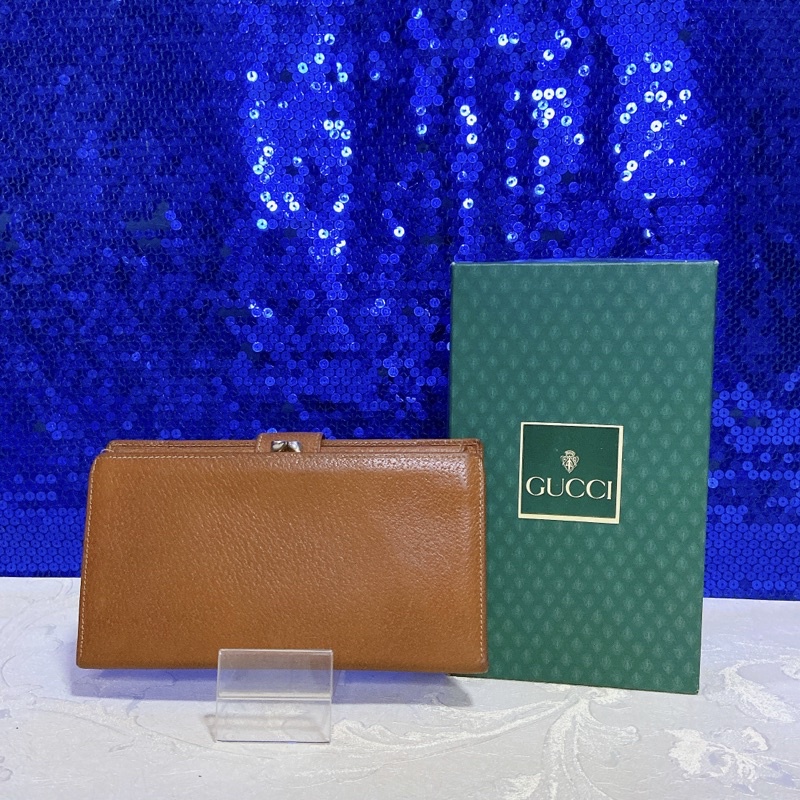 gucci-brown-leather-trifold-long-wallet-vintage-แท้