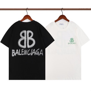 Balenciag เสื้อยืดแขนสั้น ผ้าฝ้าย พิมพ์ลาย แฟชั่นสําหรับผู้ชาย และผู้หญิง