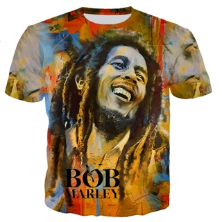 เสื้อยืดลําลอง แขนสั้น คอกลม พิมพ์ลายนักร้อง Bob Marley 3 มิติ สไตล์ฮาราจูกุ แฟชั่นสําหรับผู้ชาย และผู้หญิง