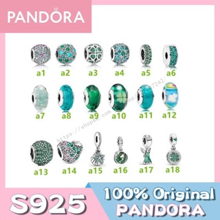 Pandora charm ลูกปัดแก้วโอปอล เงินแท้ 925S สีเขียว สําหรับทําเครื่องประดับ กําไลข้อมือ DIY w1022