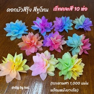 กระดาษสาห่อเหรียญ ดอกบัวสีรุ้งทูโทน เช็ทคละสี 10 ห่อ (กระดาษสา 1,000 แผ่นพร้อมหนังยางรัด)