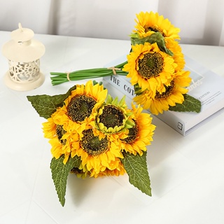 【AG】1Pc 7 Heads DIY Fake Sunflowers Plastic Sun Resistant Artificial Plant Table Decor