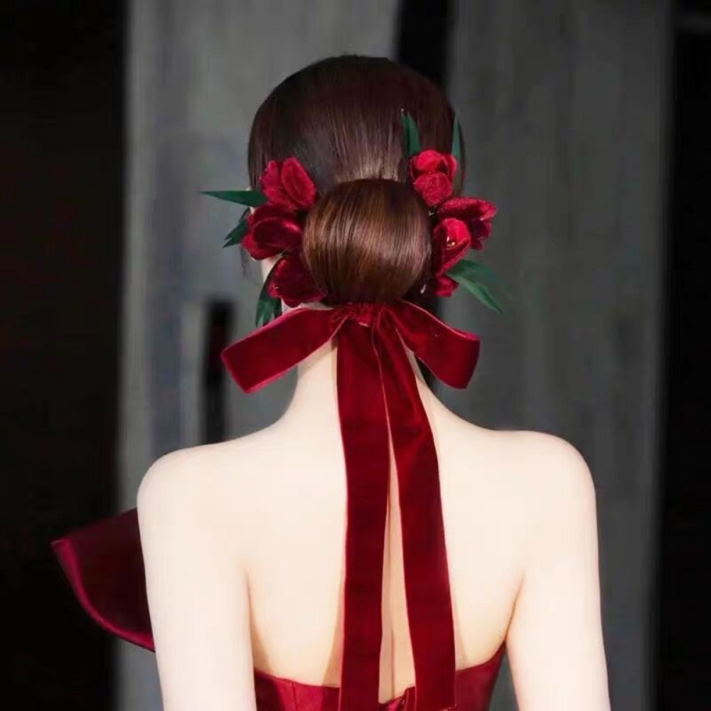 ใหม่-ที่คาดผม-ผ้ากํามะหยี่-ลายดอกทิวลิป-สไตล์วินเทจ-สําหรับเจ้าสาว