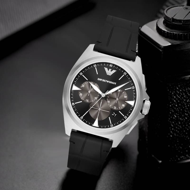 ผ่อน0-นาฬิกาชาย-emporio-armani-chronograph-black-leather-watch-ar11430-หน้าปัด-41-มม-สายหนังสีดำ
